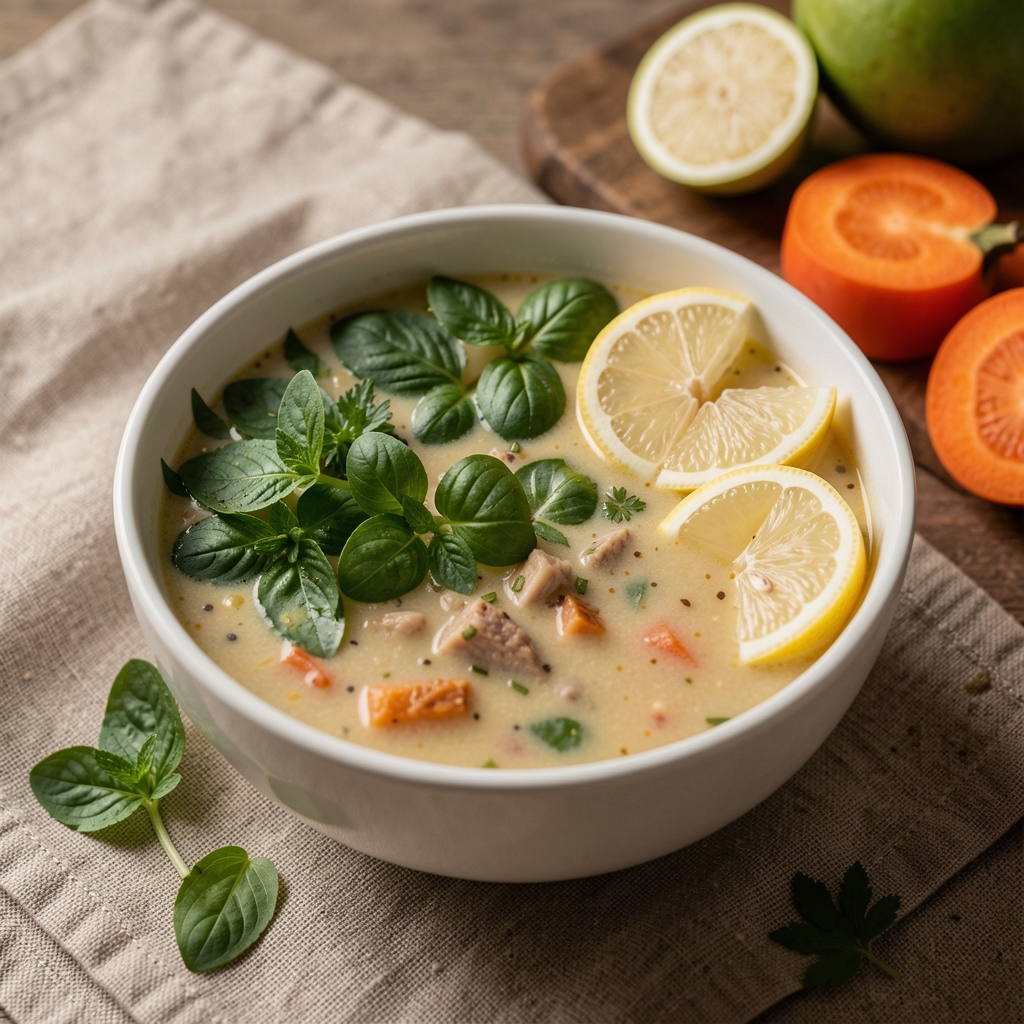 Herbes fraîches, citron et légumes prêts à être ajoutés à une soupe maison
