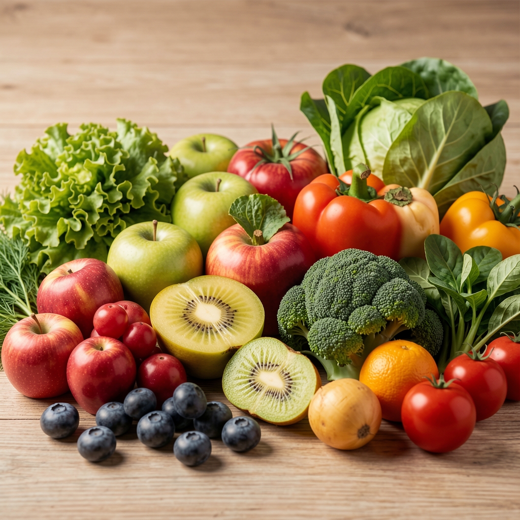 Assortiment de fruits et légumes frais renforçant l'immunité