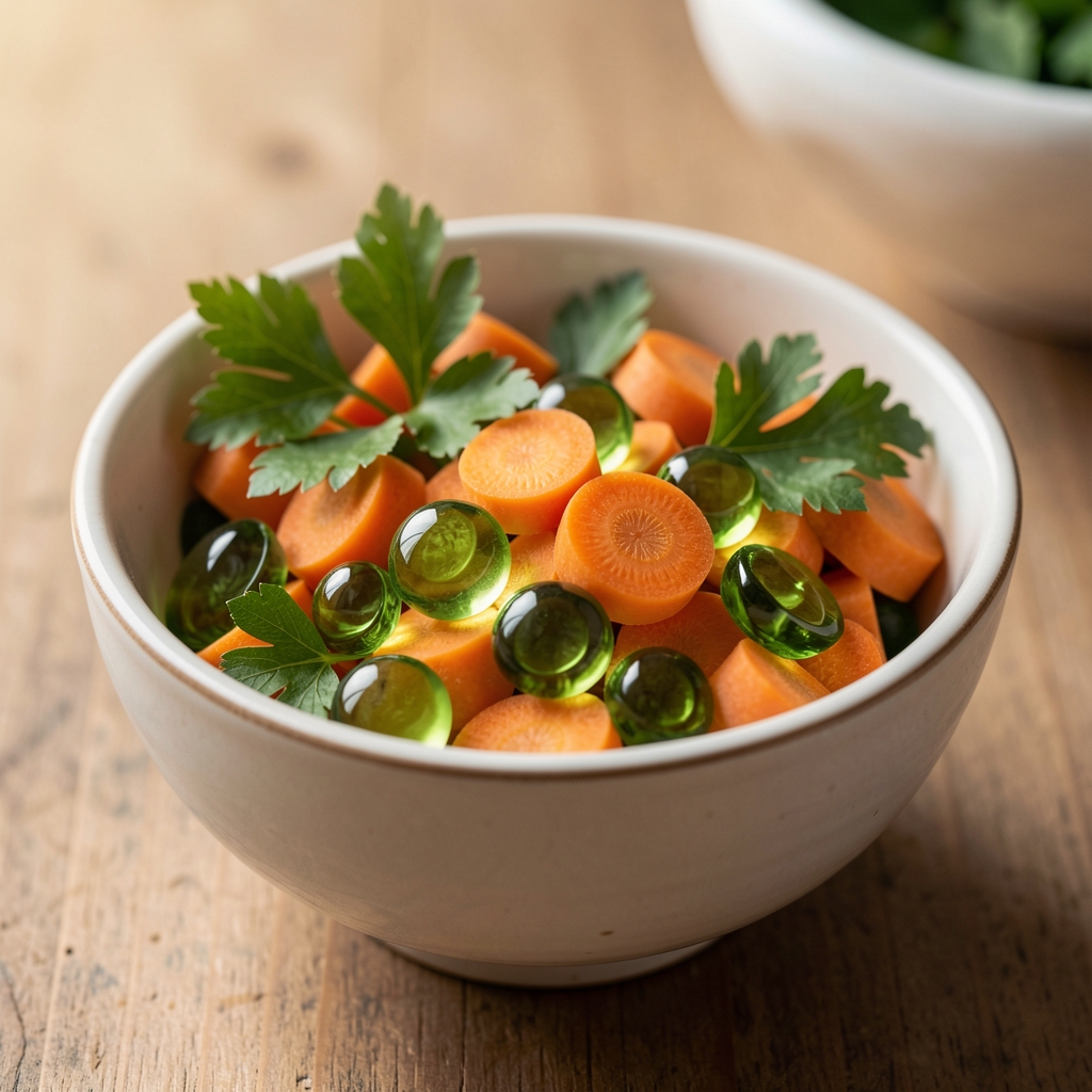 Lentilles vertes françaises dans un bol avec carottes et persil